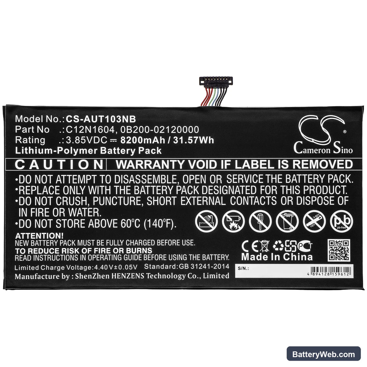 Asus T101-M0I Replacement Battery, 3.85V, 8200mAh, Li-Polymer 3
