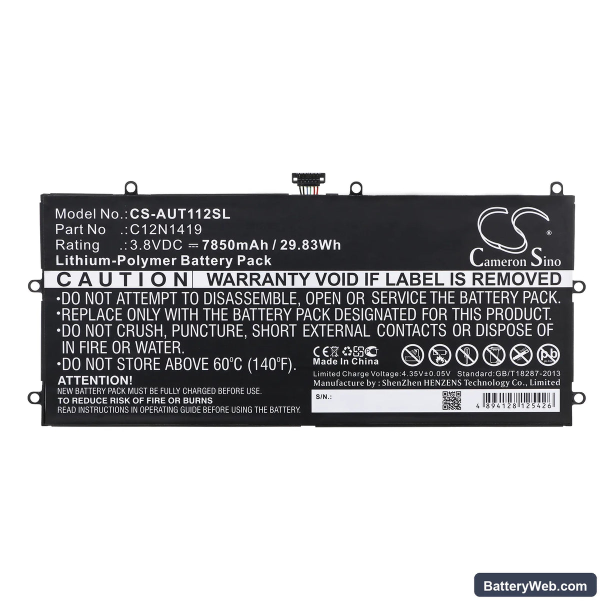 Asus Transformer Book T100 Chi Replacement Battery, 3.8V, 7850mAh, Li-Polymer 3