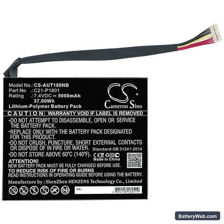 Asus Transformer AiO P1801 Tablet PC Replacement Battery, 7.4V, 5000mAh, Li-Polymer 3