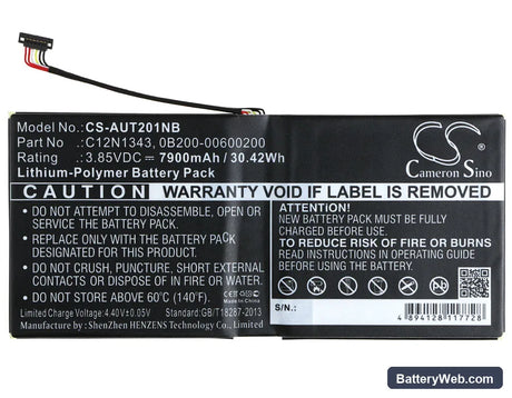 Asus Transformer Book TX201LAF Replacement Battery, 3.85V, 7900mAh, Li-Polymer 5