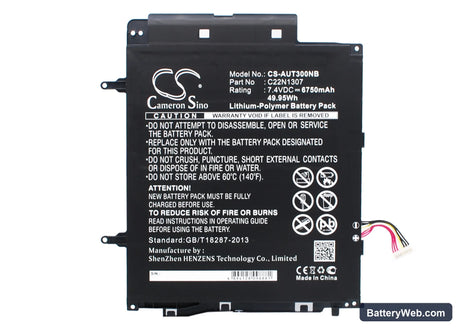 Asus Transformer Book T300 Replacement Battery, 7.4V, 6750mAh, Li-Polymer 1