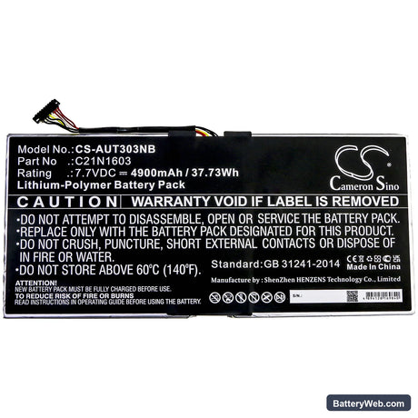Asus T303UA-GN053T Replacement Battery, 7.7V, 4900mAh, Li-Polymer 3