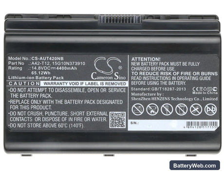Asus T12ER Replacement Battery, 14.8V, 4400mAh, Li-ion 5