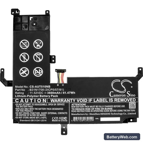 Asus VivoBook Flip TP510 Replacement Battery, 11.52V, 3600mAh, Li-Polymer 3