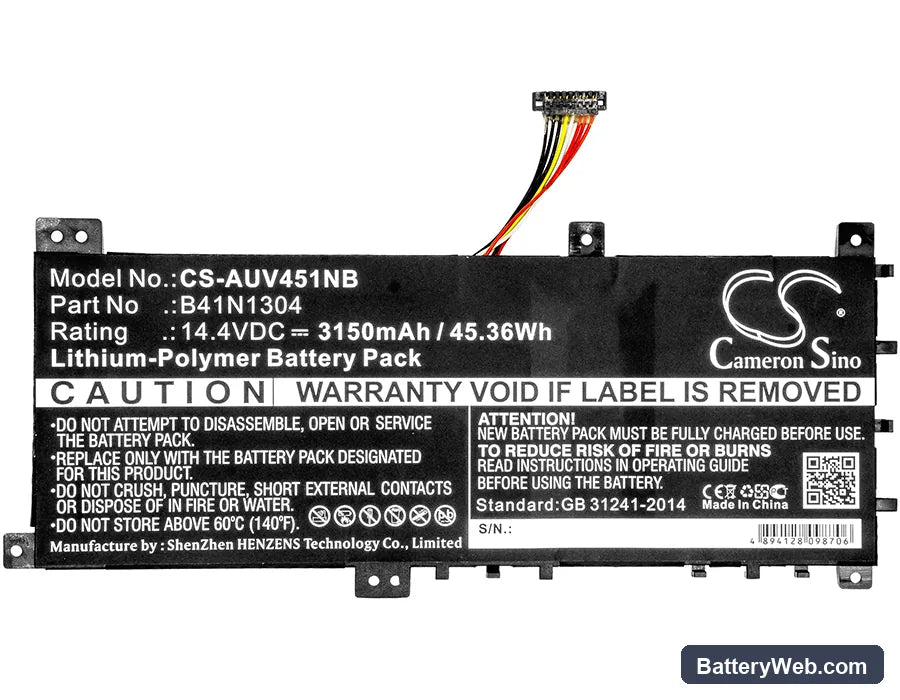 Asus VivoBook V451LA Replacement Battery, 14.4V, 3150mAh, Li-Polymer 3