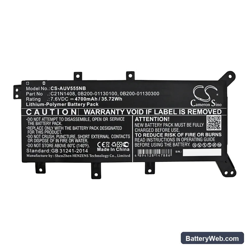Asus VivoBook 4000 Replacement Battery, 7.6V, 4700mAh, Li-Polymer 3