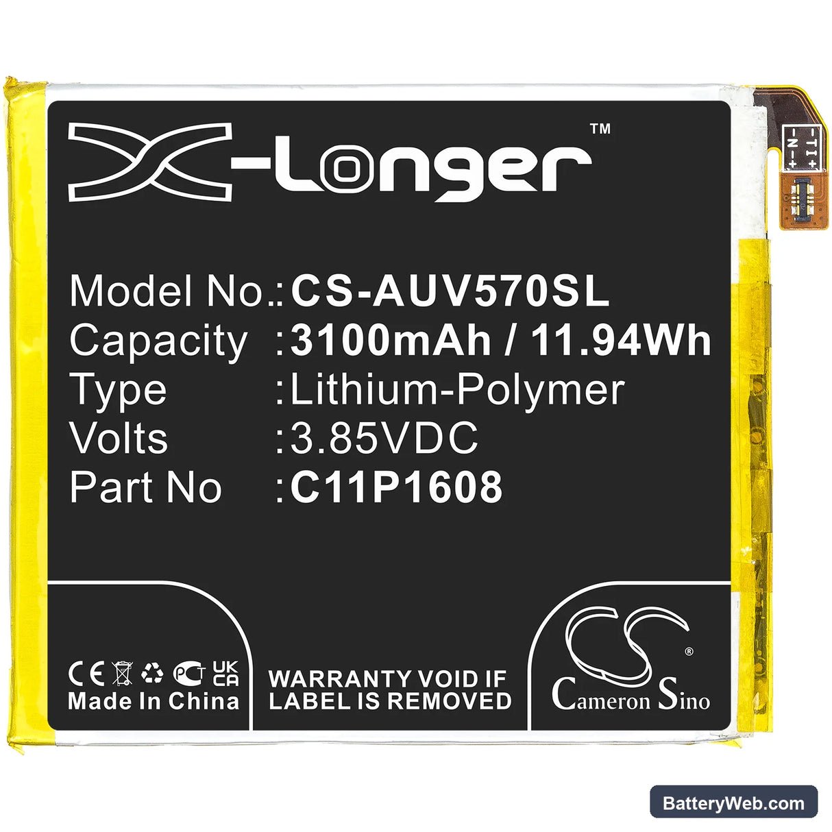 Asus ZenFone AR Replacement Battery, 3.85V, 3100mAh, Li-Polymer 3