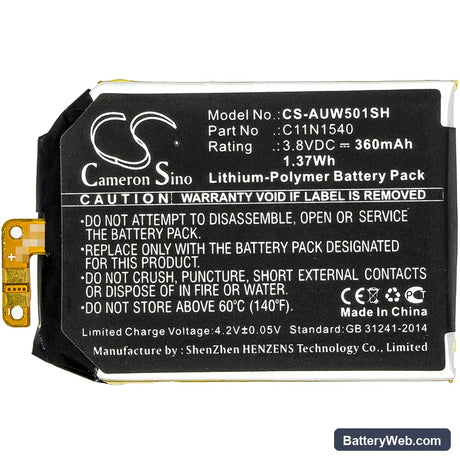 Asus ZenWatch 2 WI501QF Replacement Battery, 3.8V, 360mAh, Li-Polymer 3