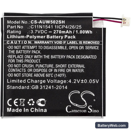 Asus ZenWatch 2 Replacement Battery, 3.7V, 270mAh, Li-Polymer 3