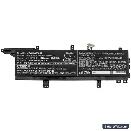 Asus ProArt StudioBook Pro X W730G5T-H8052R Replacement Battery, 11.48V, 8000mAh, Li-Polymer 3