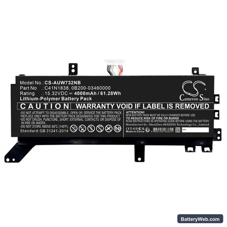 Asus ProArt StudioBook Pro X Replacement Battery, 15.32V, 4000mAh, Li-ion 1