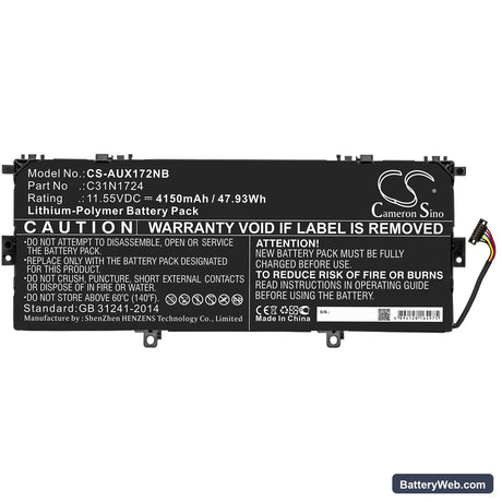Asus ZenBook 13 UX331UN-EG011T Replacement Battery, 11.55V, 4150mAh, Li-Polymer 3