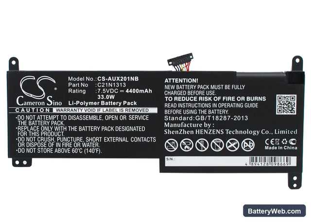 Asus Transformer Book Trio TX201 Replacement Battery, 7.5V, 4400mAh, Li-Polymer 1