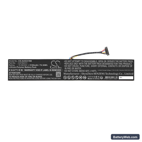 Asus RC72LA-NH002W Replacement Battery, 15.56V, 5100mAh, Li-Polymer 3