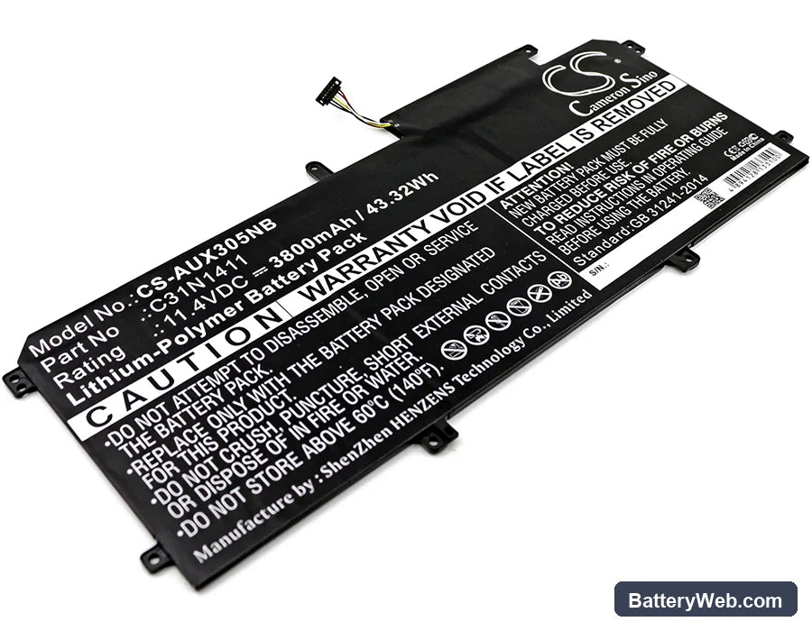 Asus U305CA6Y30 Replacement Battery, 11.4V, 3800mAh, Li-Polymer 1