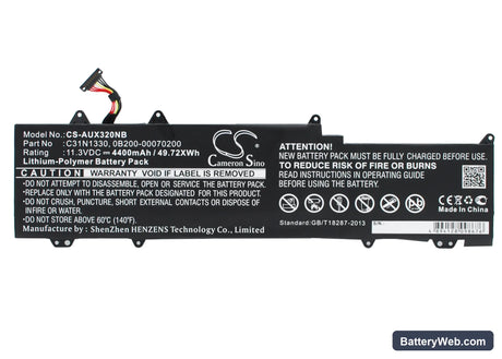 Asus Zenbook UX32LN Replacement Battery, 11.3V, 4400mAh, Li-Polymer 1