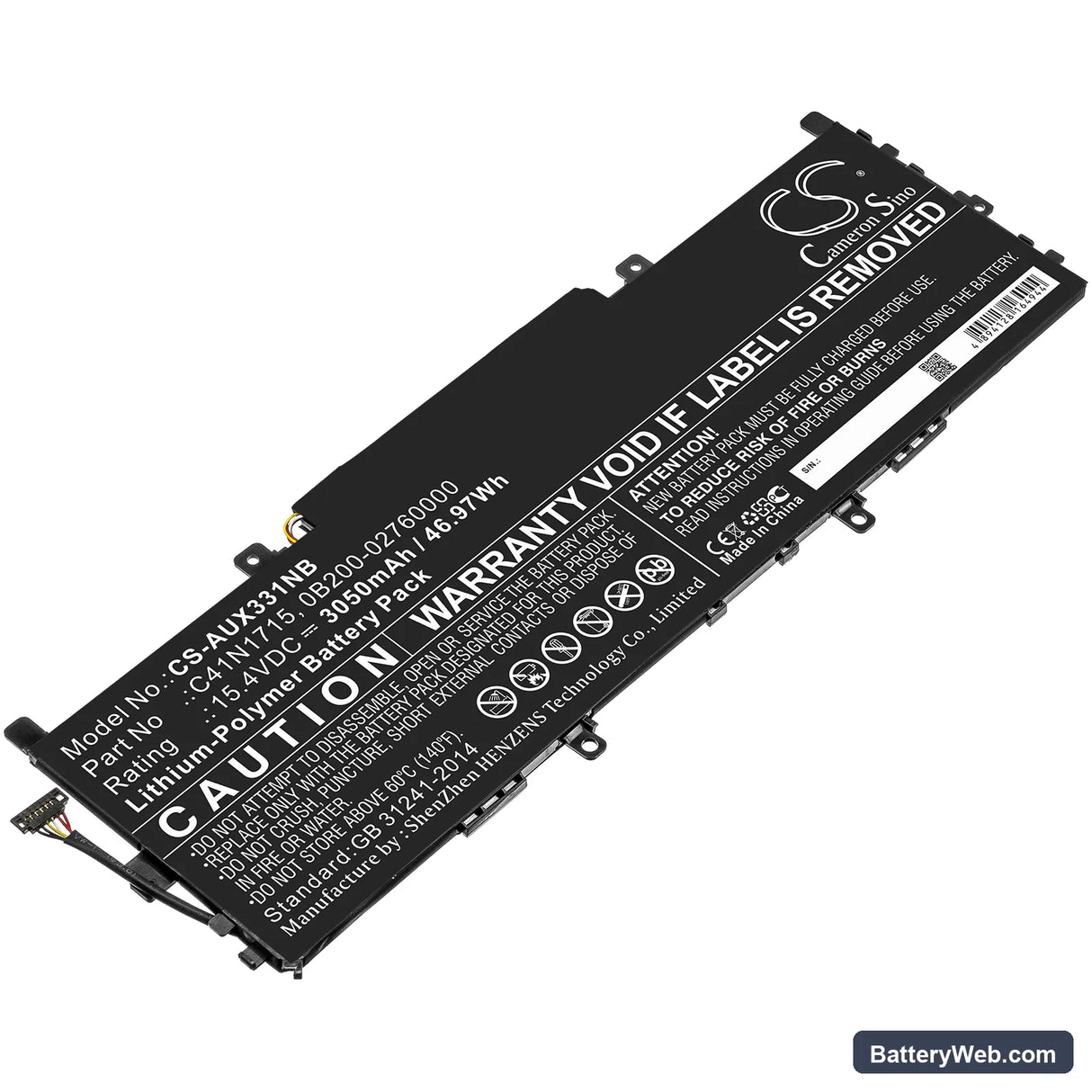 Asus UX331UAL-1D Replacement Battery, 15.4V, 3050mAh, Li-Polymer 1