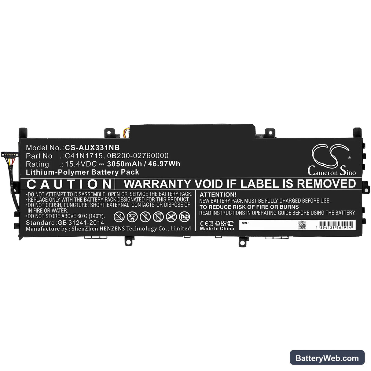 Asus UX331UAL-1D Replacement Battery, 15.4V, 3050mAh, Li-Polymer 3