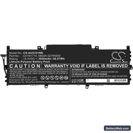 Asus UX331UAL-1D Replacement Battery, 15.4V, 3050mAh, Li-Polymer 3