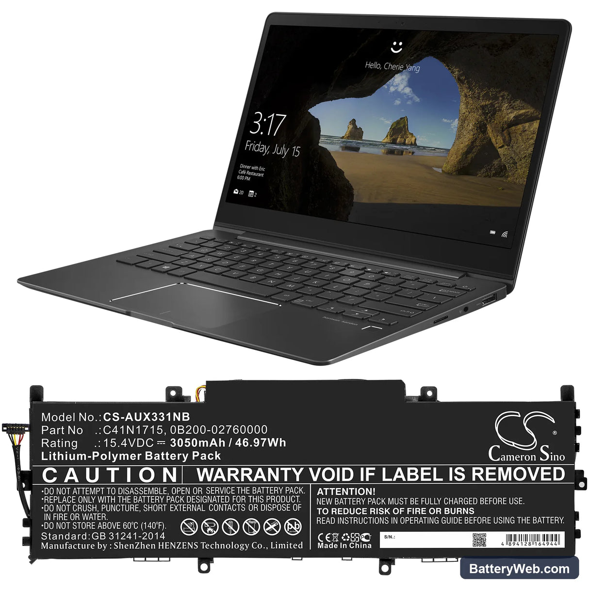Asus UX331UAL-1D Replacement Battery, 15.4V, 3050mAh, Li-Polymer 5