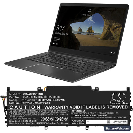 Asus UX331UAL-1D Replacement Battery, 15.4V, 3050mAh, Li-Polymer 5