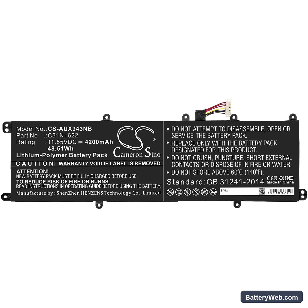 Asus UX530UQ-FY058R Replacement Battery, 11.55V, 4200mAh, Li-Polymer 3