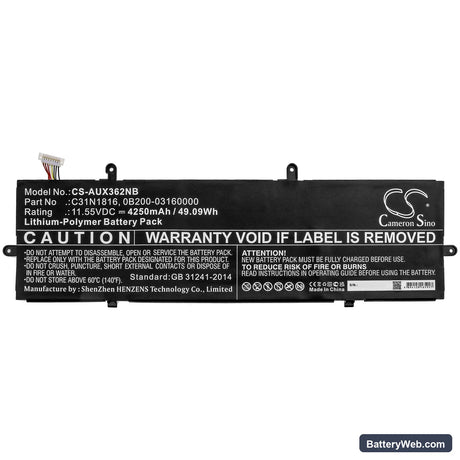 Asus Zenbook Flip 13 UX362FA-EL090T Replacement Battery, 11.55V, 4250mAh, Li-Polymer 3