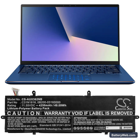 Asus Zenbook Flip 13 UX362FA-EL090T Replacement Battery, 11.55V, 4250mAh, Li-Polymer 5