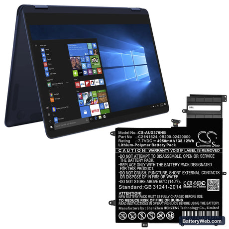 Asus ZenBook Flip S UX370UA-C4061T Replacement Battery, 7.7V, 4950mAh, Li-Polymer 5
