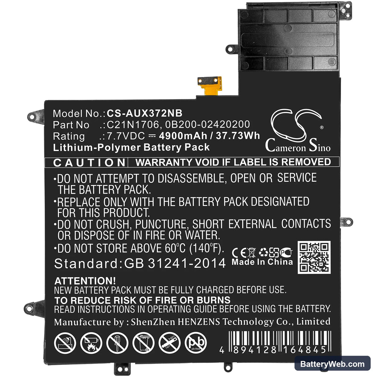 Asus UX370UA-0061A7500U Replacement Battery, 7.7V, 4900mAh, Li-Polymer 3