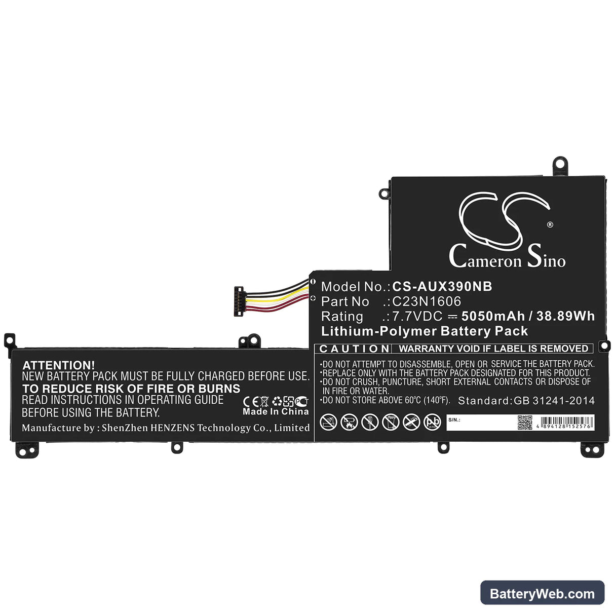 Asus Zenbook 3 Replacement Battery, 7.7V, 5050mAh, Li-Polymer 3