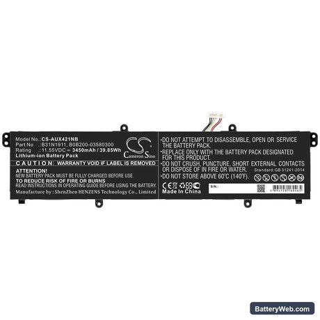 Asus X421 Replacement Battery, 11.55V, 3450mAh, Li-ion 3