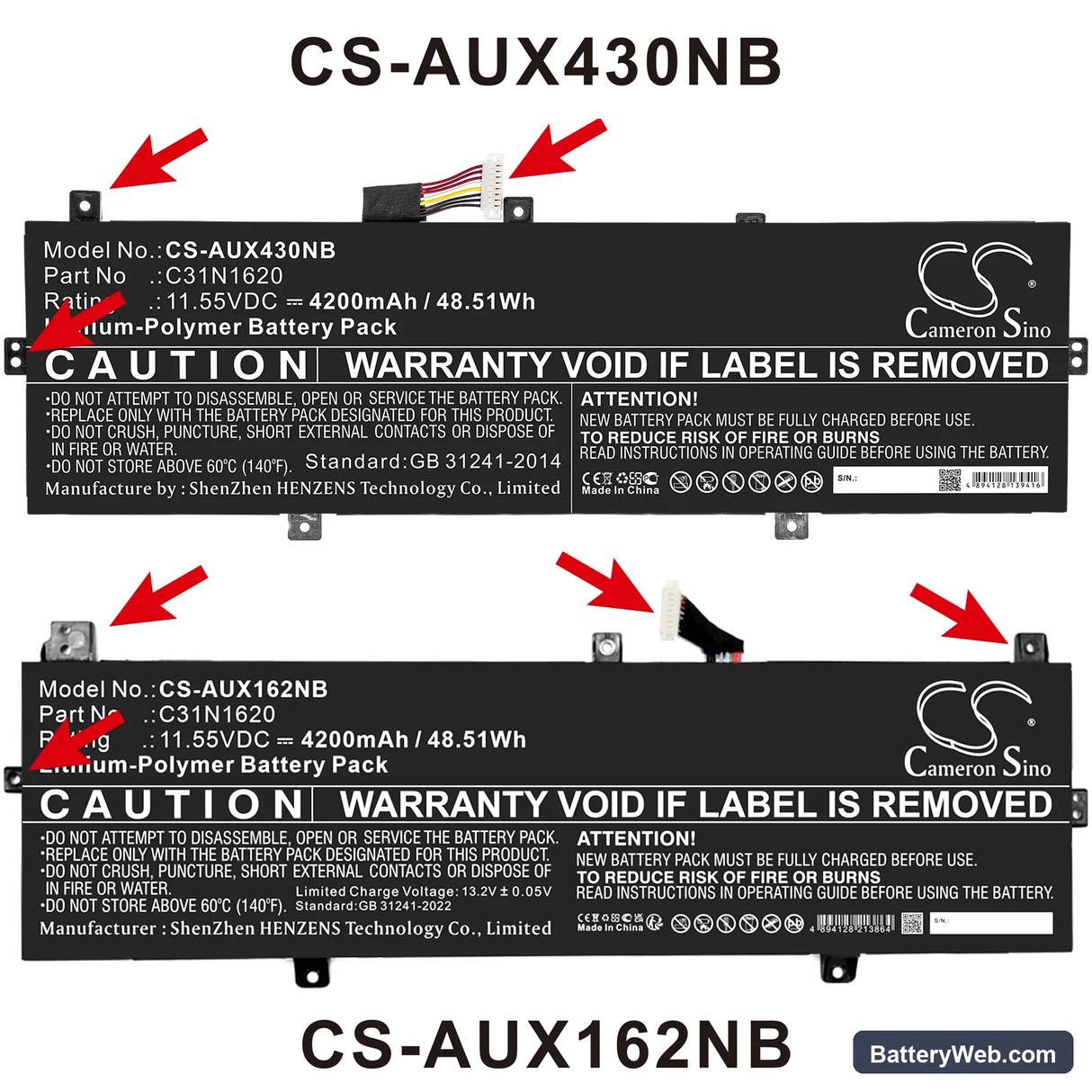 Asus BX430 Replacement Battery, 11.55V, 4200mAh, Li-Polymer 5