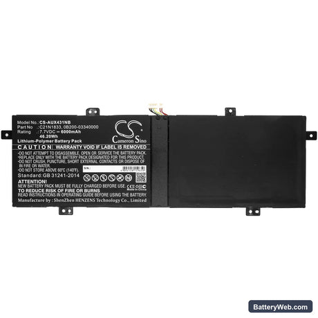 Asus UX431 Replacement Battery, 7.7V, 6000mAh, Li-Polymer 3