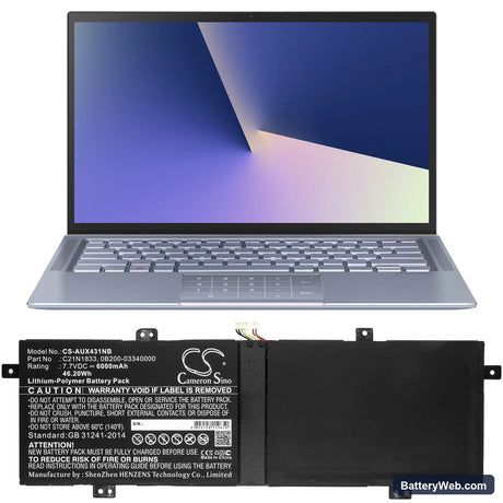 Asus UX431 Replacement Battery, 7.7V, 6000mAh, Li-Polymer 5