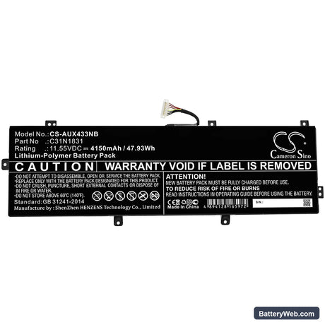 Asus Zenbook 14 UX433FQ-A5105R Replacement Battery, 11.55V, 4150mAh, Li-Polymer 3
