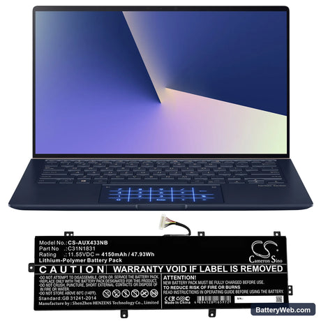 Asus Zenbook 14 UX433FQ-A5105R Replacement Battery, 11.55V, 4150mAh, Li-Polymer 5