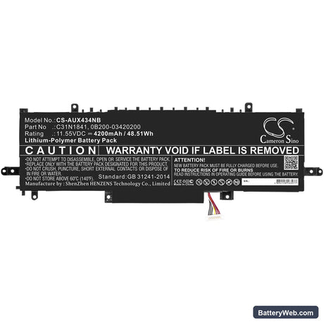 Asus ZenBook 14 UX434FL-AI034R Replacement Battery, 11.55V, 4200mAh, Li-Polymer 3