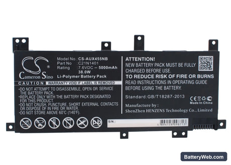 Asus X455LA Replacement Battery, 7.6V, 5000mAh, Li-Polymer 1