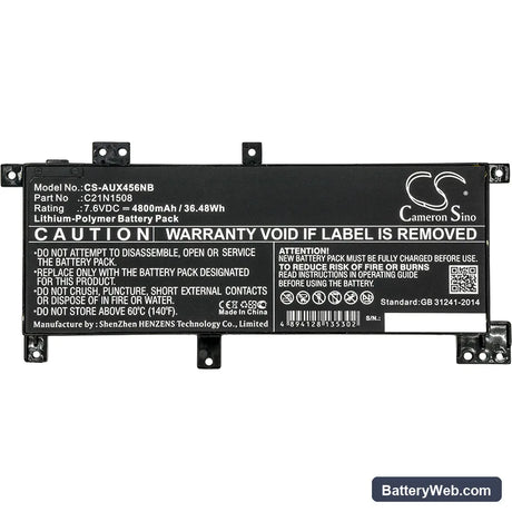 Asus X456 Replacement Battery, 7.6V, 4800mAh, Li-Polymer 5