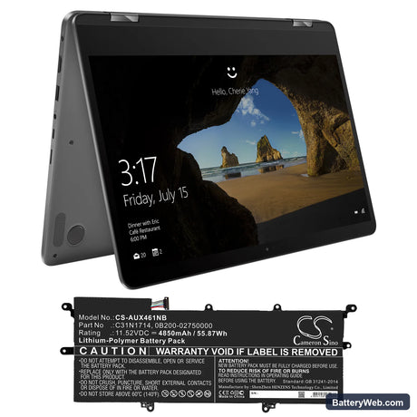 Asus ZenBook Flip 14 UX461UA-M00540 Replacement Battery, 11.52V, 4850mAh, Li-Polymer 5