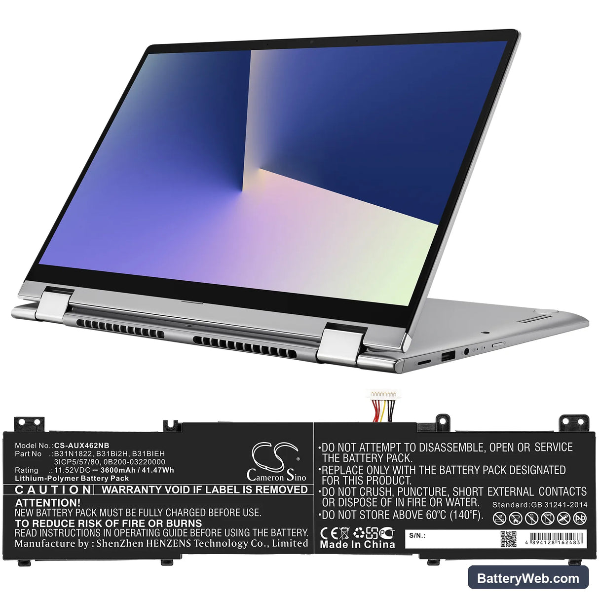 Asus UX462DA-2G Replacement Battery, 11.52V, 3600mAh, Li-Polymer 5