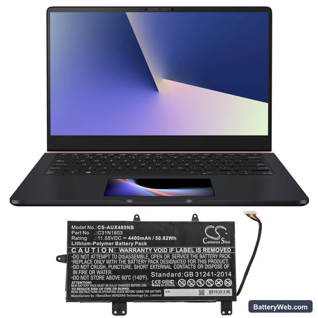 Asus ZenBook Pro 14 UX480 Replacement Battery, 11.55V, 4400mAh, Li-Polymer 5
