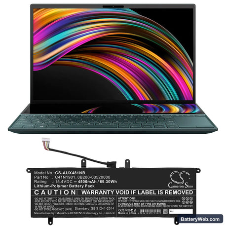Asus ZenBook Duo UX481FA-HJ047T Replacement Battery, 15.4V, 4500mAh, Li-Polymer 6