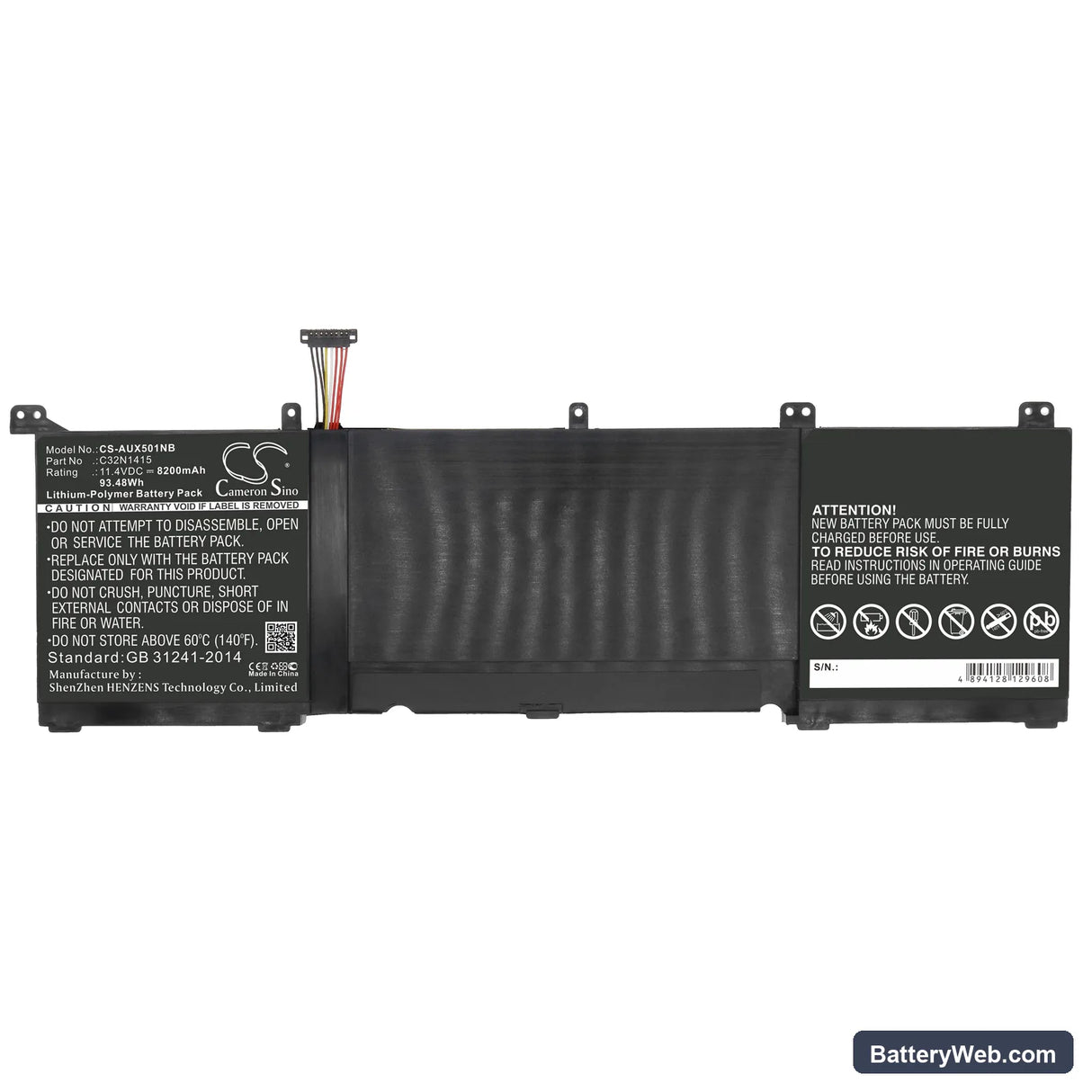 Asus ZenBook Pro UX501J Replacement Battery, 11.4V, 8200mAh, Li-Polymer 3