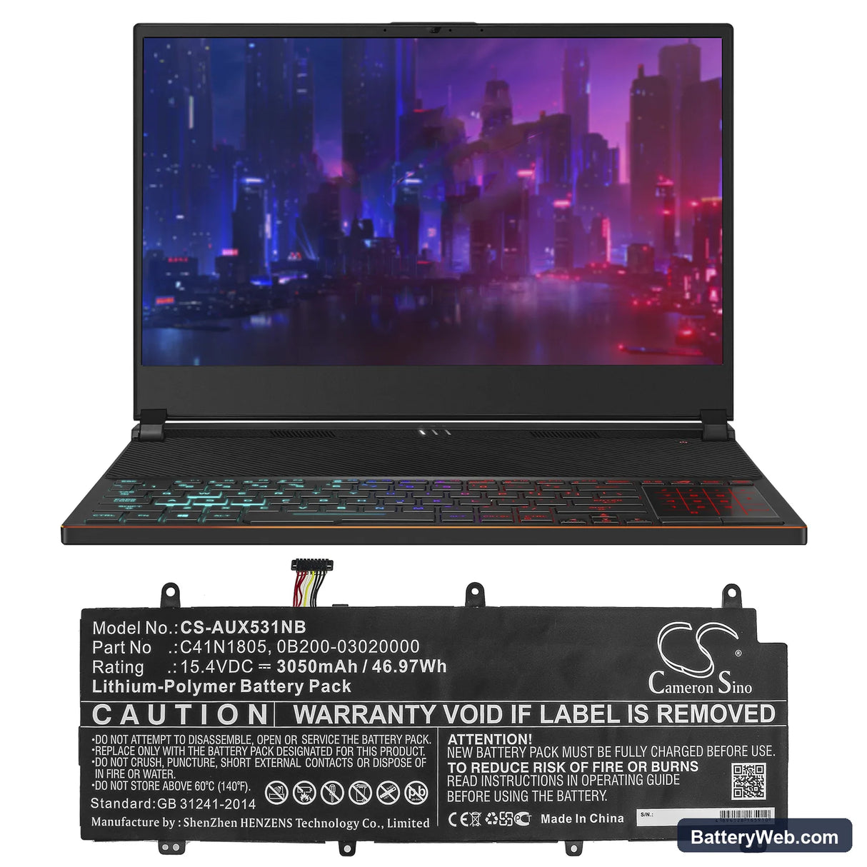 Asus ROG Zephyrus S GX531GS Replacement Battery, 15.4V, 3050mAh, Li-Polymer 5