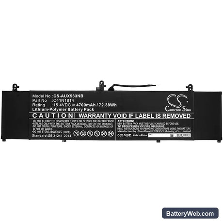 Asus ZenBook 15 UX533FD Replacement Battery, 15.4V, 4700mAh, Li-Polymer 3