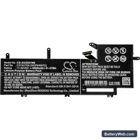 Asus UX561UD Replacement Battery, 11.52V, 3600mAh, Li-Polymer 3