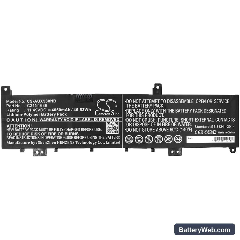 Asus VivoBook Pro 15 Replacement Battery, 11.49V, 4050mAh, Li-Polymer 3