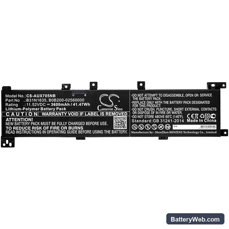 Asus X705 Replacement Battery, 11.52V, 3600mAh, Li-Polymer 3